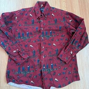 Red Patterned Fishing Men's Shirt